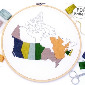 Carte du Canada Motif de broderie à la main PDF Téléchargement numérique Travel Tracker Map