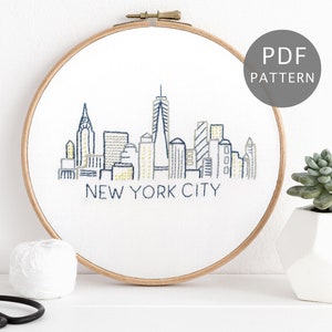 New York City Skyline Hand Embroidery Pattern, Urban Design, PDF Download