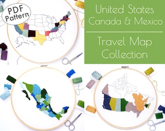 Travel Map Collection Handstickmuster, USA, Kanada, Mexiko PDF Digital Download