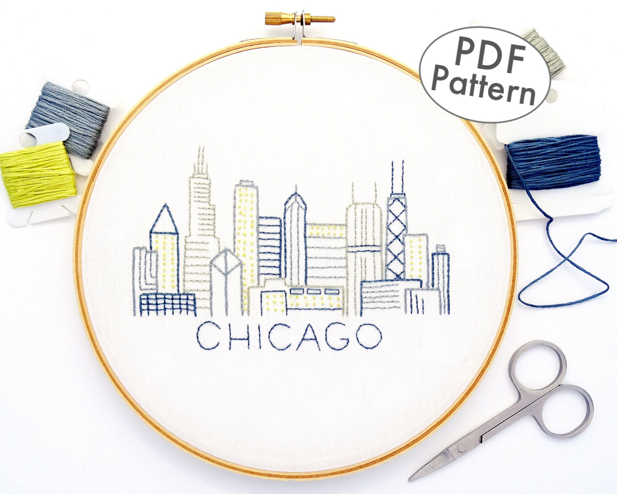 Chicago Hand Embroidery Pattern Illinois City Skyline Etsy