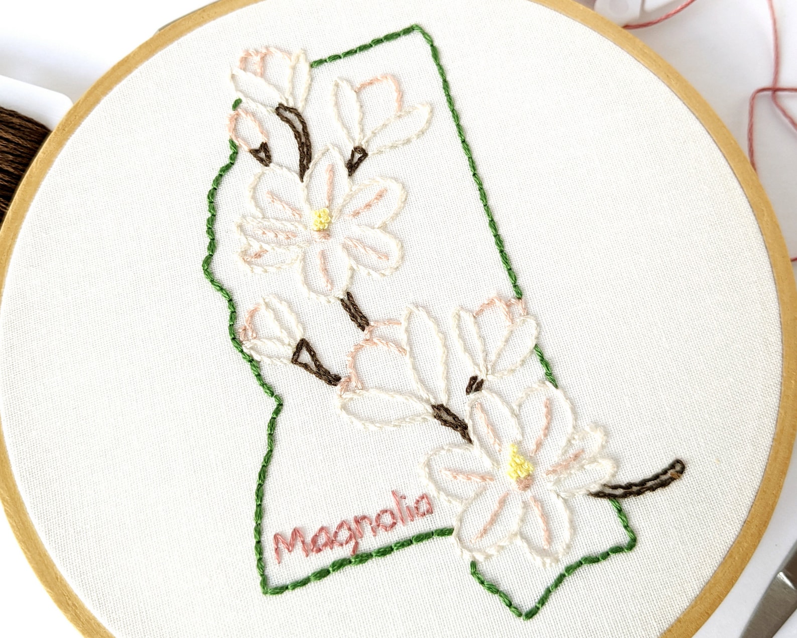 Magnolia Flower Hand Embroidery Pattern, Mississippi State Design, DIY ...