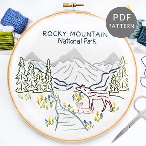 Rocky Mountain National Park Hand Embroidery Pattern, PDF Download, Colorado DIY Gift