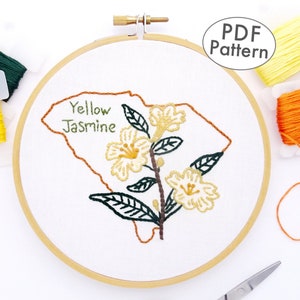 Jasmine Flower Hand Embroidery Pattern PDF, South Carolina DIY Hoop Design