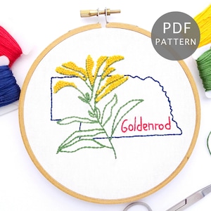 Nebraska Goldenrod Flower Hand Embroidery Pattern PDF Download