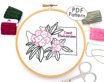 Washington Rhododendron Flower Hand Embroidery Pattern PDF Download