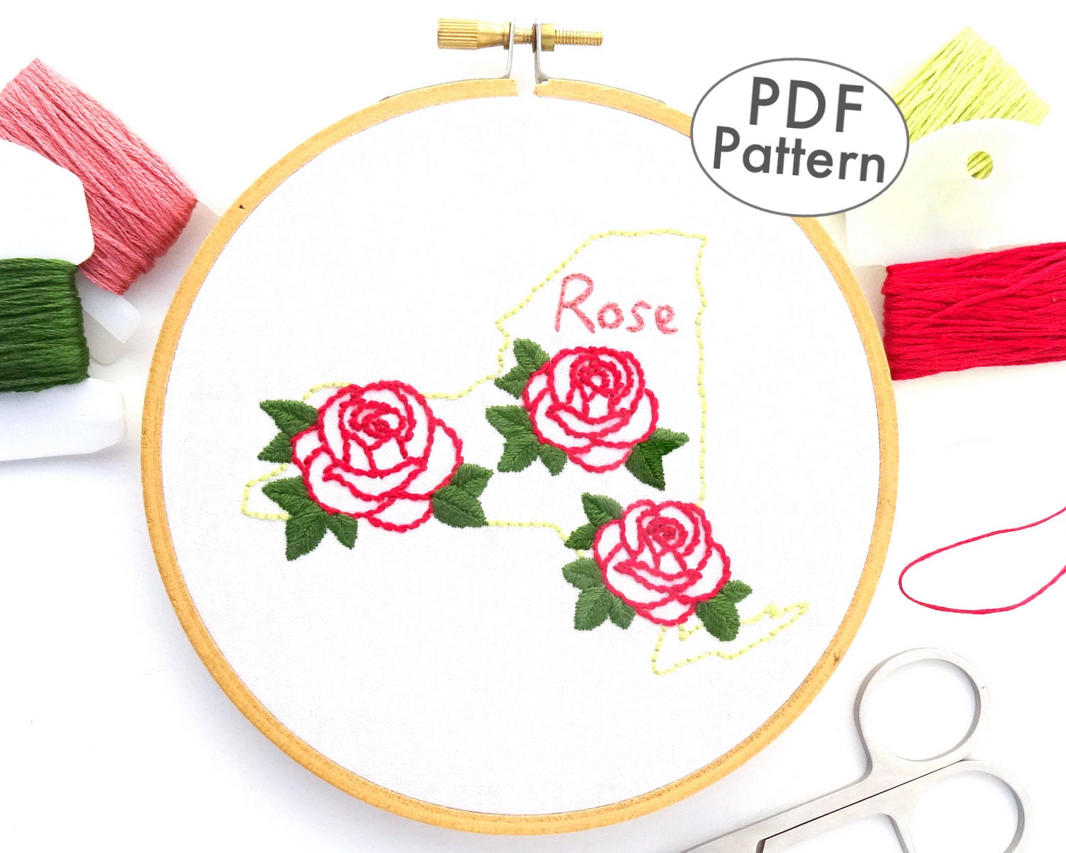Red Rose - PDF Embroidery pattern — Purple Rose Embroidery