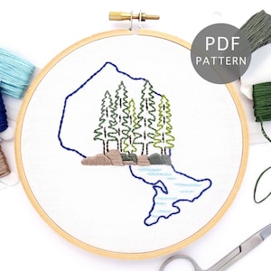 Ontario, Canada Hand Embroidery Pattern, Forest & Lake Design