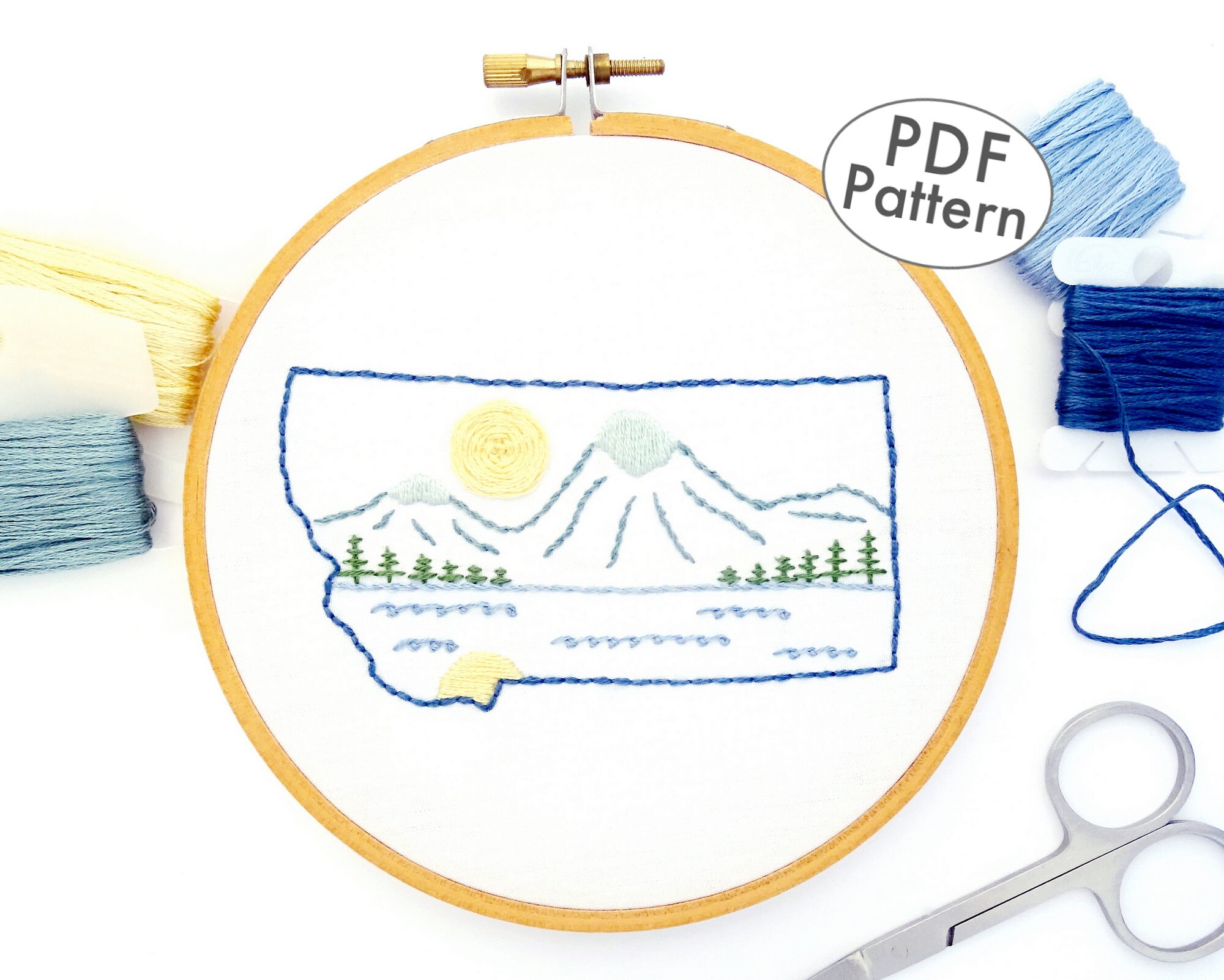 Montana Hand Embroidery Pattern PDF DIY Mountain Embroidery Etsy