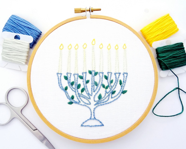 Menorah & Star of David Hand Embroidery Patterns, PDF Digital Download Hanukkah Gift image 2