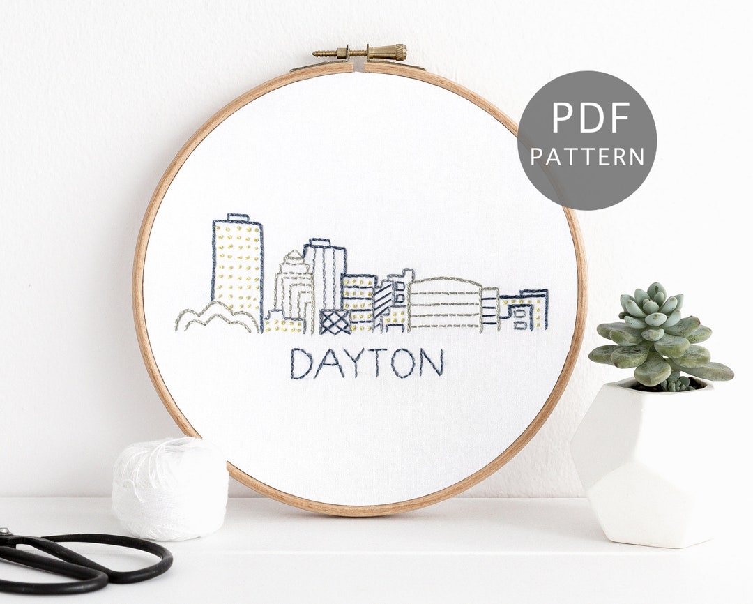 Dayton Ohio Skyline Hand Embroidery Pattern, City Design PDF Download