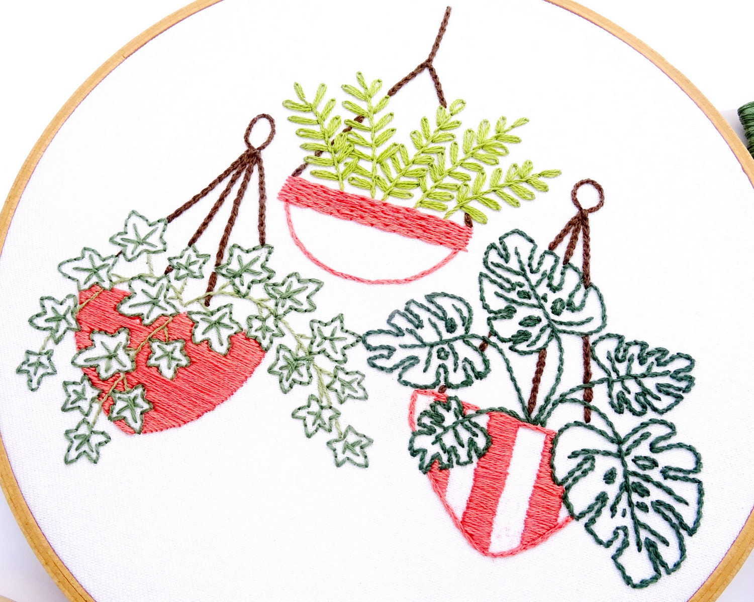 Hanging Plant Hand Embroidery Pattern With Ivy, Fern & Philodendron ...