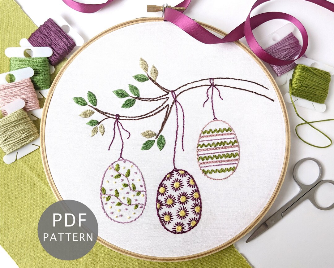 Easter Egg Hand Embroidery Pattern PDF, Hanging Spring DIY Hoop Art ...
