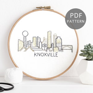 Knoxville, Tennessee Skyline Hand Embroidery Pattern, Modern City Digital Download Design