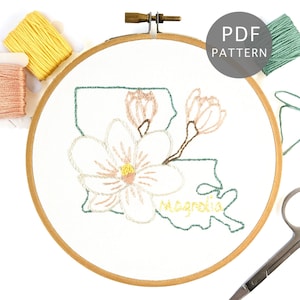 Magnolia Flower Hand Embroidery Pattern, Louisiana Floral Design - Etsy