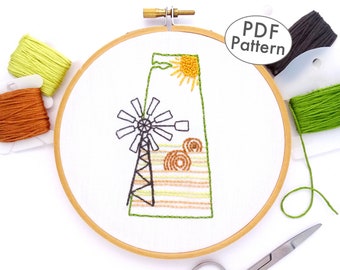 Saskatchewan, Canada Hand Embroidery Pattern, Simple Windmill Design, Digital Download
