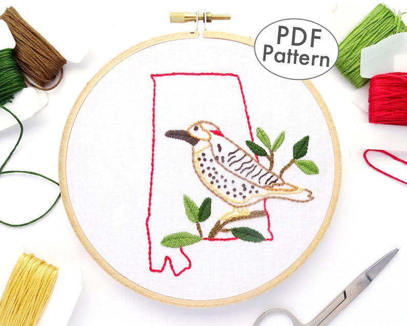 Alabama Hand Embroidery Pattern PDF, Yellowhammer Bird State Design - Etsy