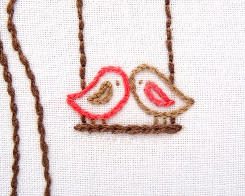 Love Birds Tree Hand Embroidery Pattern PDF Download, DIY Valentines Day Gift image 5