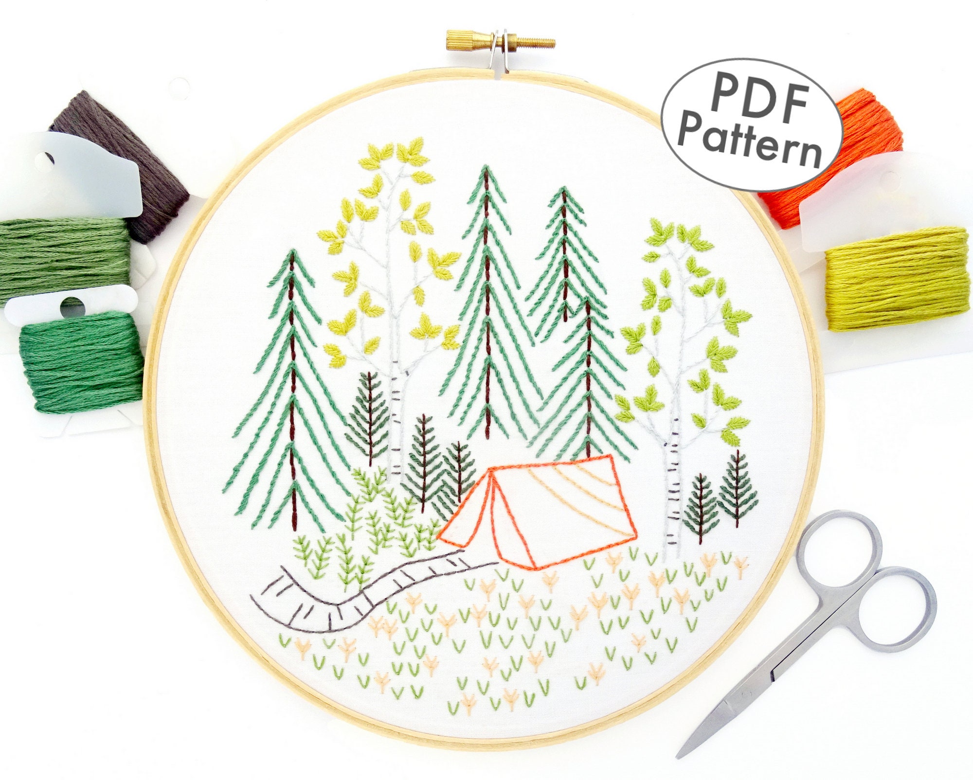 Camping Hand Embroidery Pattern Summer Forest PDF Download Etsy