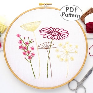 Wildflower Hand Embroidery Pattern PDF Digital Download, Summer Flower Design for Beginners