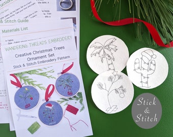 Cactus, Palm Tree, and Charlie Brown Tree Stick & Stitch Embroidery Patterns, Christmas Designs, DIY Holiday Gift