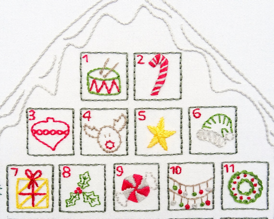 Advent Calendar Hand Embroidery Pattern Stitchaday DIY Etsy
