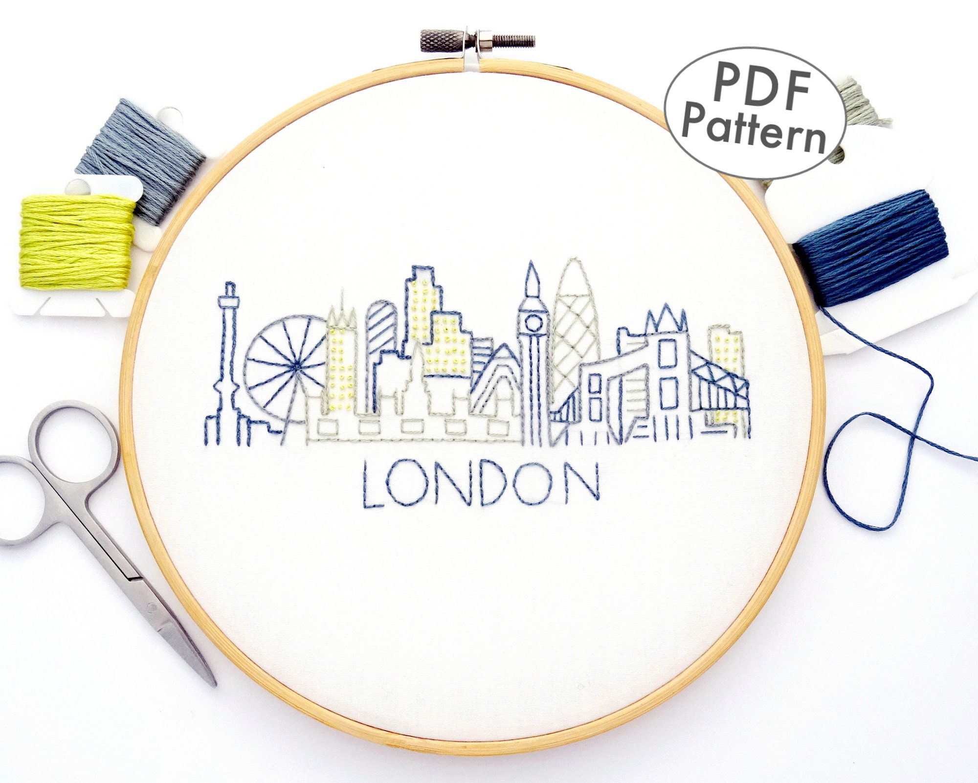 London Skyline Hand Embroidery Pattern England City Skyline Etsy