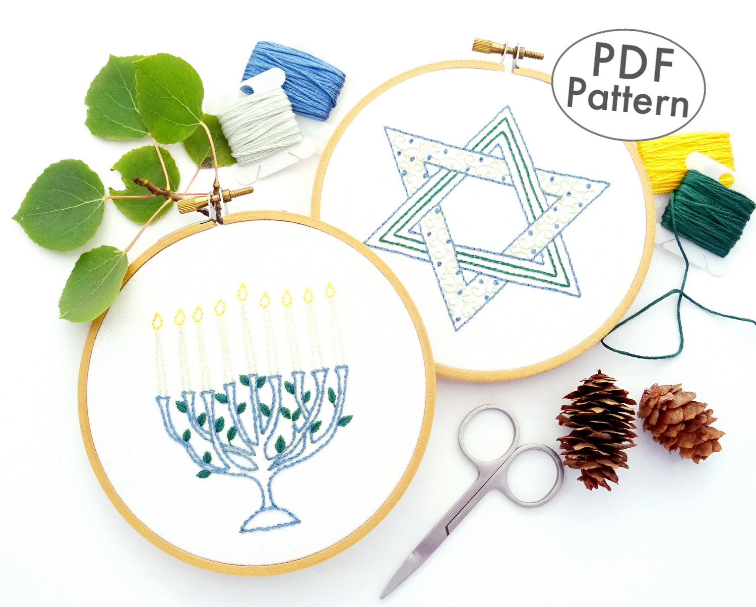 Menorah & Star of David Hand Embroidery Patterns PDF Digital - Etsy