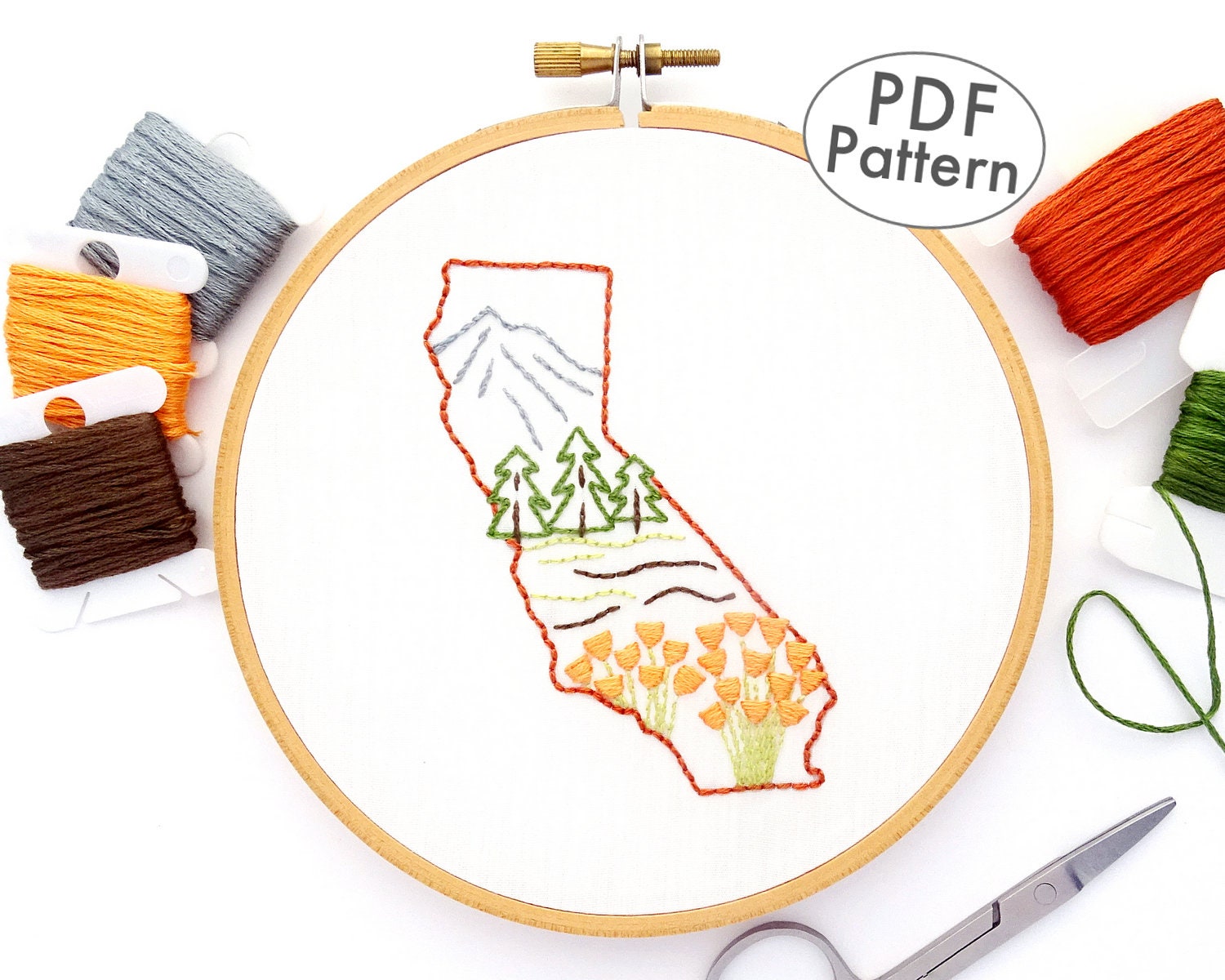 California Hand Embroidery Pattern Digital Download, Poppies ...