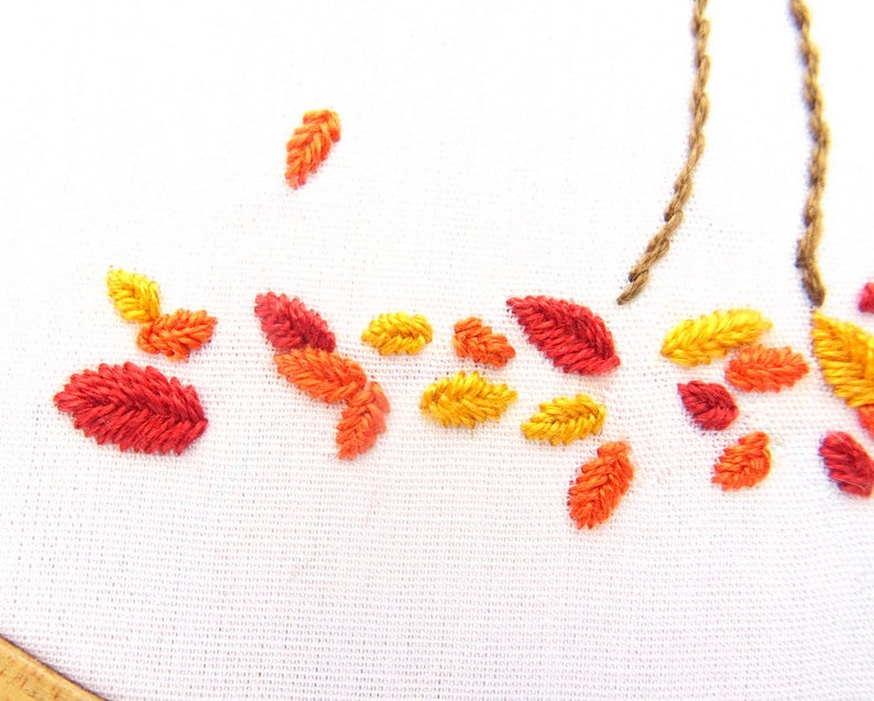 Autumn Tree Hand Embroidery Pattern, Falling Leaves Design PDF Download ...