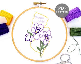 New Jersey Meadow Violet Hand Embroidery Pattern, Flower Design PDF Download