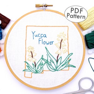 New Mexico State Flower Hand Embroidery Pattern PDF, Yucca Design