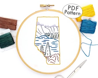 Alberta handborduurpatroon met Moraine Lake, Canada ontwerp pdf-download