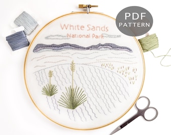 White Sands National Park Hand Borduurpatroon PDF Download, New Mexico Cadeau of DIY Wall Art