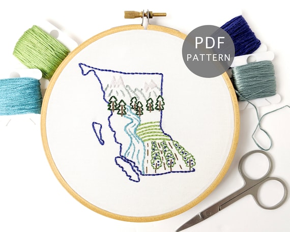 British Columbia Hand Embroidery Pattern, Canada Province Design PDF Download