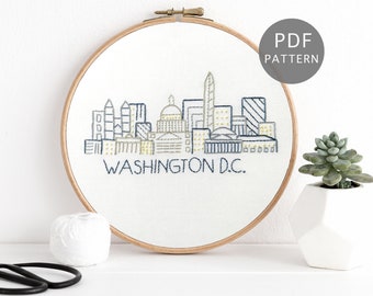 Washington D.C Hand Embroidery Pattern, City Skyline PDF Design