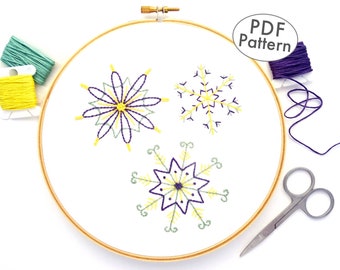 Snowflake Trio Hand Embroidery Pattern PDF Digital Download, Easy Winter Design