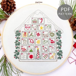 Advent Calendar Hand Embroidery Pattern, Stitch-A-Day DIY Christmas Project
