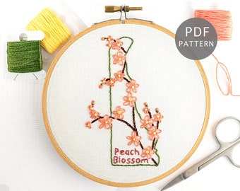 Peach Blossom Hand Embroidery Pattern PDF Download, Delaware Flower State Design