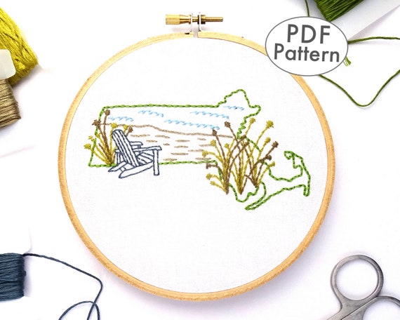 Massachusetts Beach Hand Embroidery Pattern PDF Download