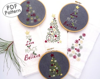 Christmas Tree Trio Hand Embroidery Pattern for Napkin or Hoop Art