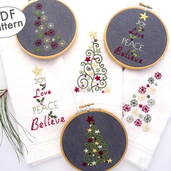 Christmas Tree Trio Hand Embroidery Pattern for Napkin or Hoop Art