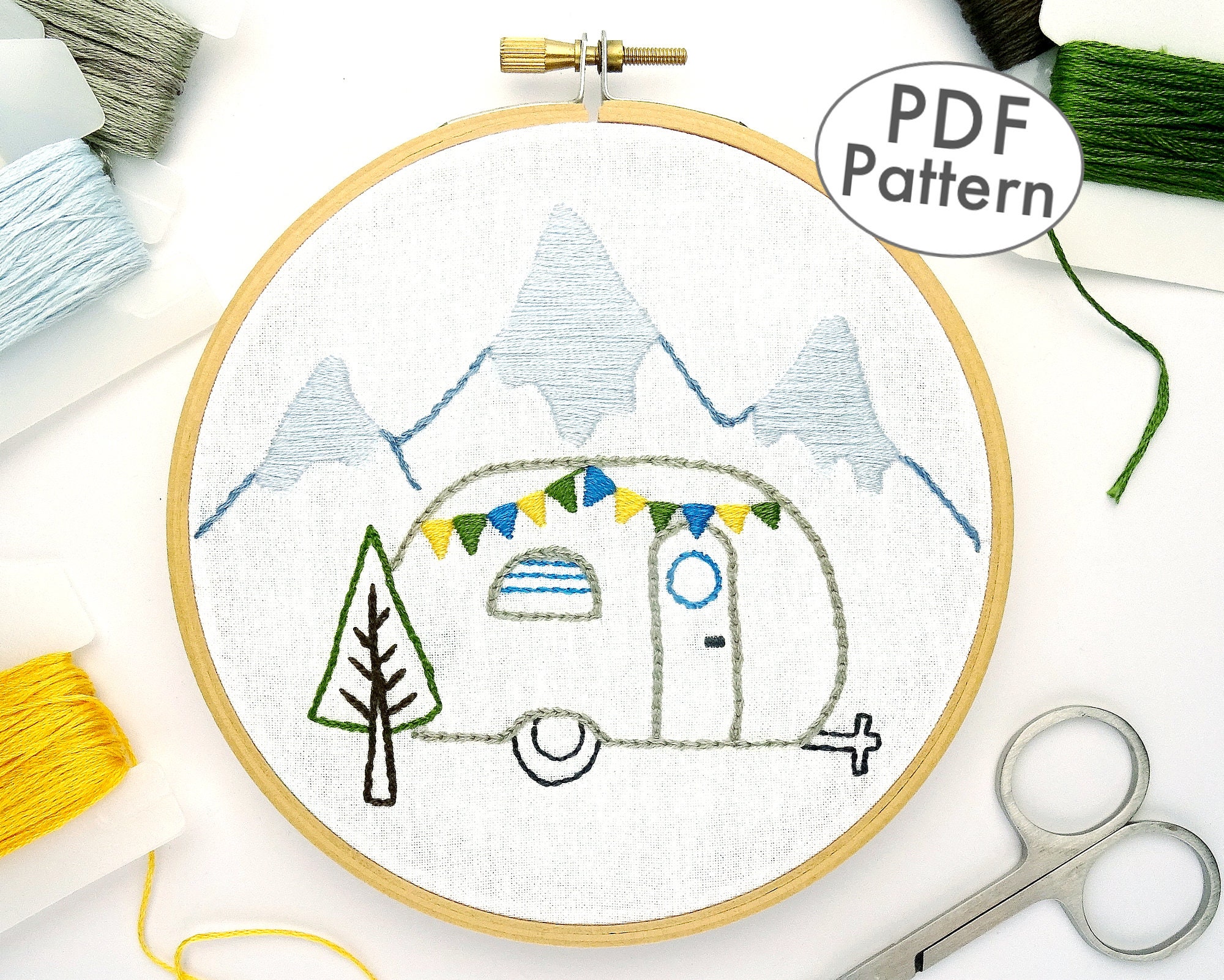 Winter Mountains Airstream Hand Embroidery Pattern PDF - Etsy Hong Kong