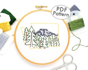 Patrón de bordado del estado de Washington PDF Descargar, Mount Rainier & Forest Design