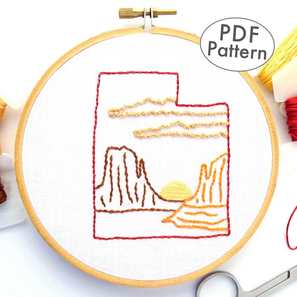 Utah Desert Hand Embroidery Pattern PDF, Southwest Simple Design