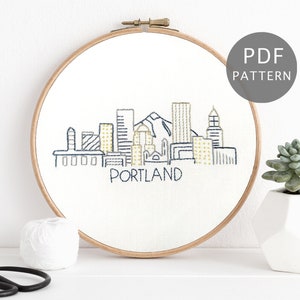 Portland, Oregon Skyline Hand Embroidery Pattern PDF Download, Modern City Design
