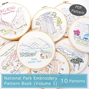 National Park Hand Embroidery Pattern Collection {Volume 3} 10 Digital Designs, Shenandoah, Big Bend, Carlsbad Caverns, Hot Springs, & More