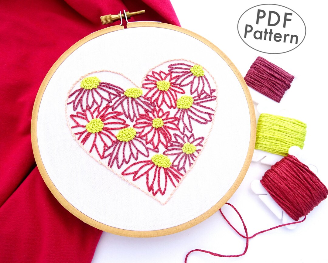 Floral Heart Hand Embroidery Pattern: DIY Valentines Gift (PDF Download ...