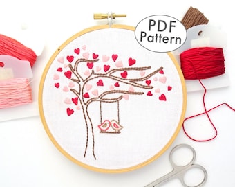 Love Birds Embroidery Pattern: DIY Valentine's Gift (PDF Download)