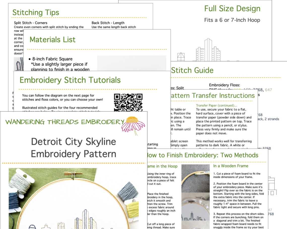Detroit Skyline Hand Embroidery Pattern PDF Download, Michigan City ...