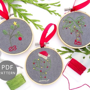 Palm Tree, Saguaro Cactus, Charlie Brown Tree Hand Embroidery Pattern, Christmas Design Download, DIY Holiday Gift